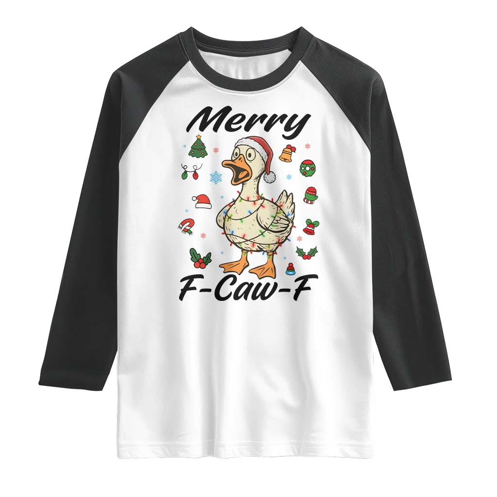 Merry F Caw F Goose Raglan Shirt Funny Rebellious Christmas Gift - Print Your Wear