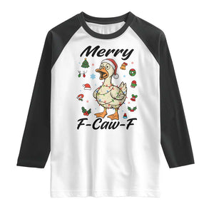 Merry F Caw F Goose Raglan Shirt Funny Rebellious Christmas Gift - Print Your Wear