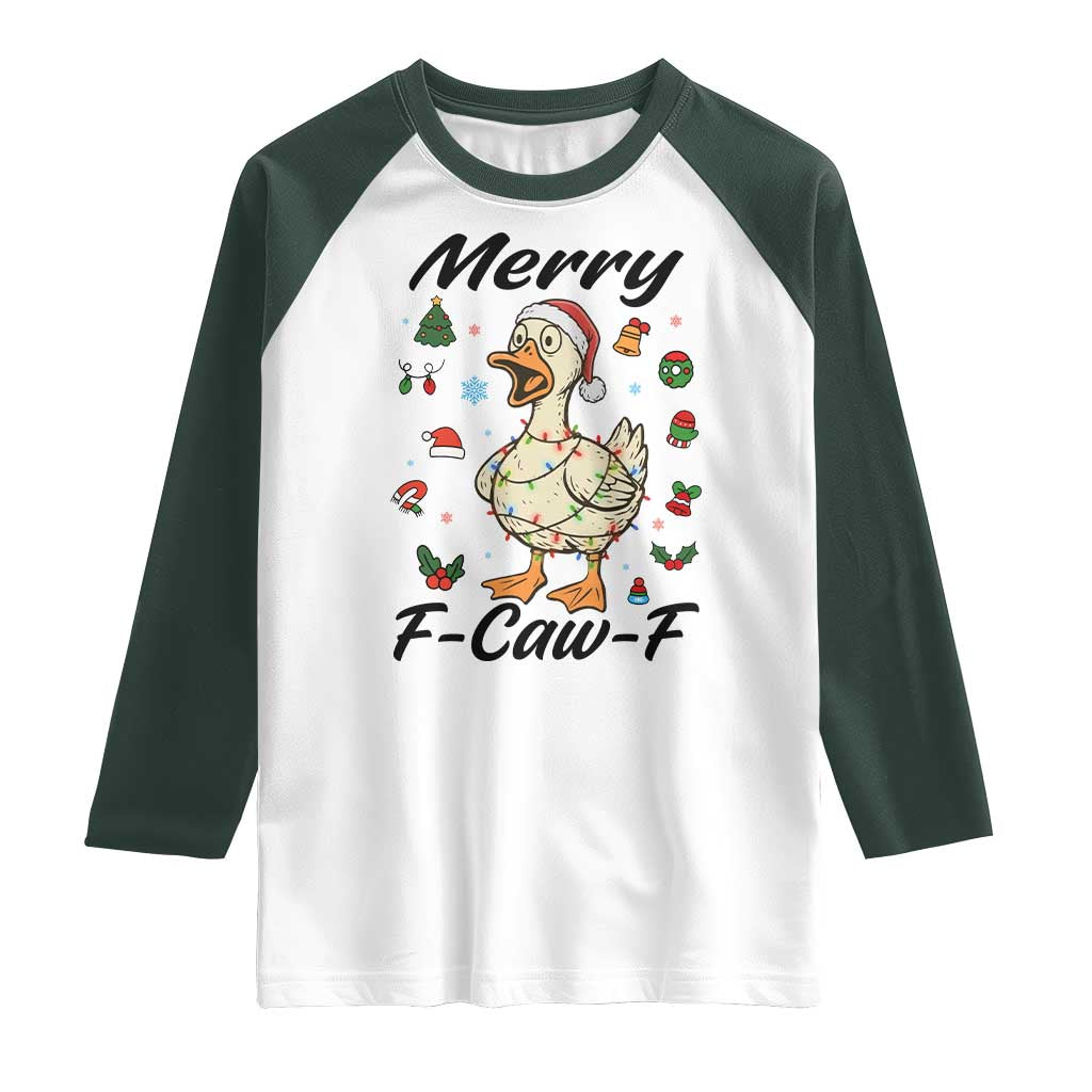Merry F Caw F Goose Raglan Shirt Funny Rebellious Christmas Gift TS12 White Dark Forest Green Print Your Wear