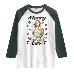 Merry F Caw F Goose Raglan Shirt Funny Rebellious Christmas Gift TS12 White Dark Forest Green Print Your Wear