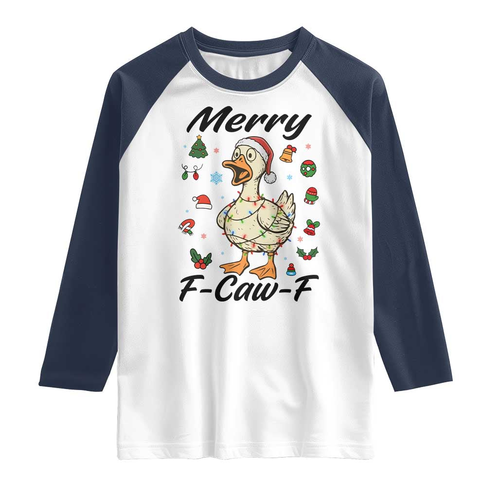 Merry F Caw F Goose Raglan Shirt Funny Rebellious Christmas Gift TS12 White Navy Print Your Wear