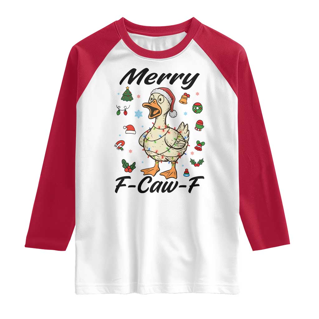 Merry F Caw F Goose Raglan Shirt Funny Rebellious Christmas Gift TS12 White Red Print Your Wear