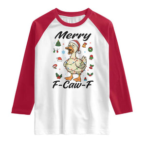 Merry F Caw F Goose Raglan Shirt Funny Rebellious Christmas Gift TS12 White Red Print Your Wear