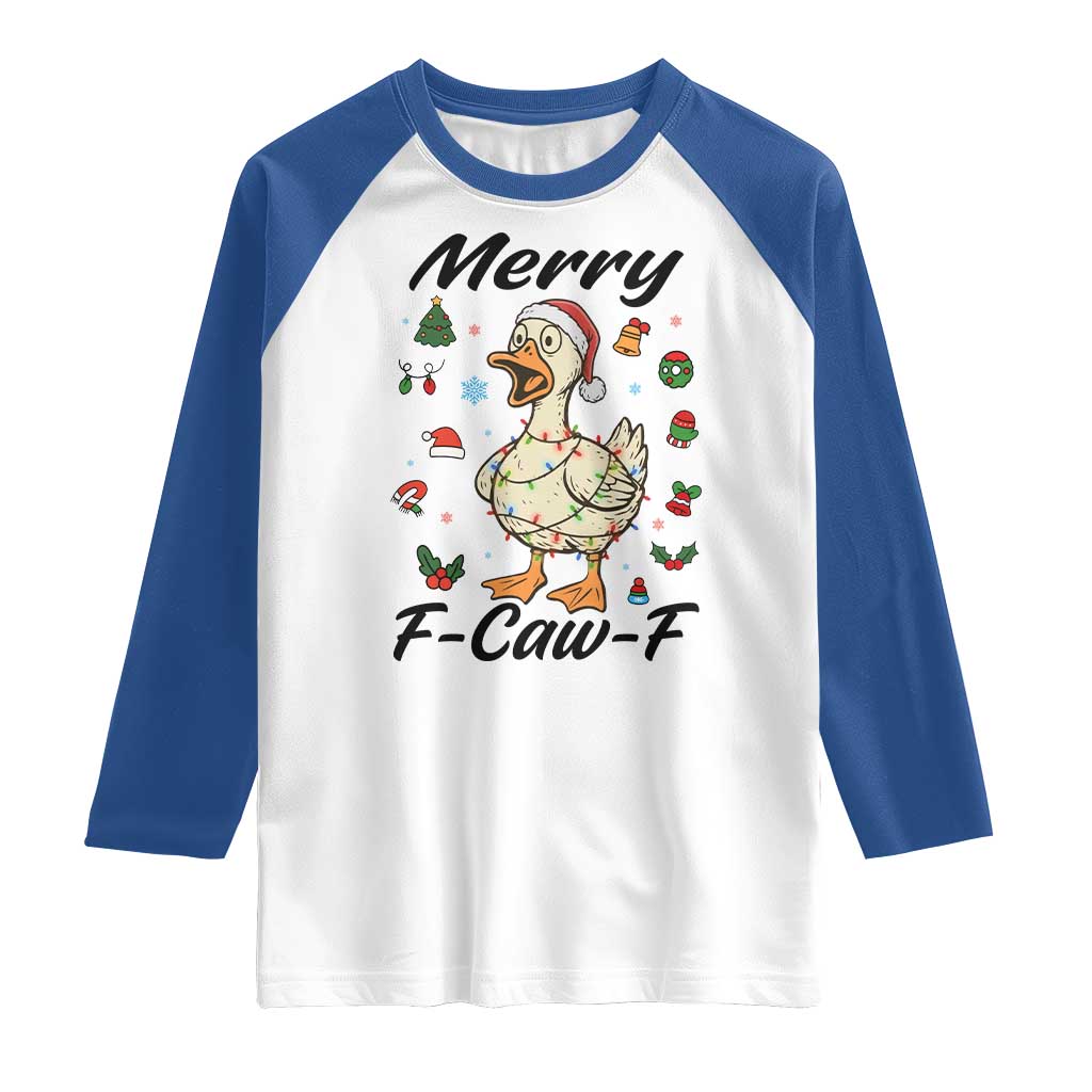 Merry F Caw F Goose Raglan Shirt Funny Rebellious Christmas Gift TS12 White Royal Print Your Wear