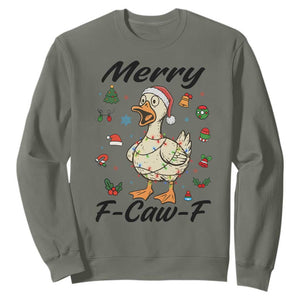 Merry F Caw F Goose Sweatshirt Funny Rebellious Christmas Gift TS12 Military Green Print Your Wear