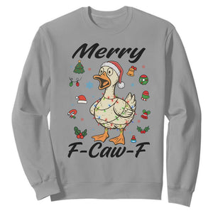Merry F Caw F Goose Sweatshirt Funny Rebellious Christmas Gift TS12 Sport Gray Print Your Wear