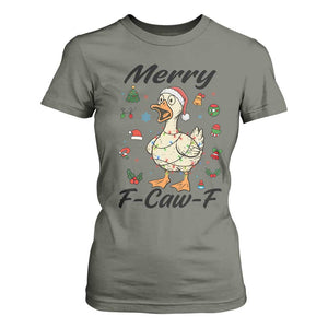 Merry F Caw F Goose T Shirt For Women Funny Rebellious Christmas Gift TS12 Military Green Print Your Wear
