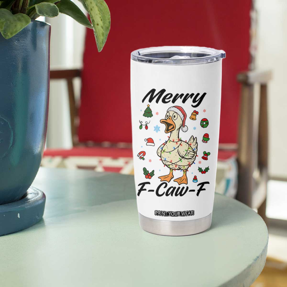 Merry F Caw F Goose Tumbler Cup Funny Rebellious Christmas Gift - Print Your Wear