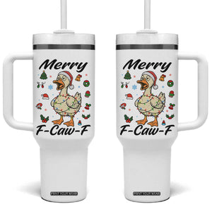 Merry F Caw F Goose Tumbler With Handle Funny Rebellious Christmas Gift - Print Your Wear