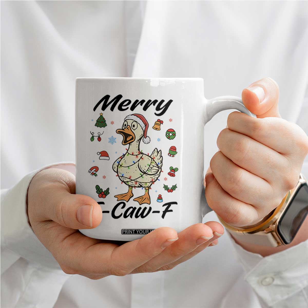 Merry F Caw F Goose Coffee Mug Funny Rebellious Christmas Gift - Print Your Wear