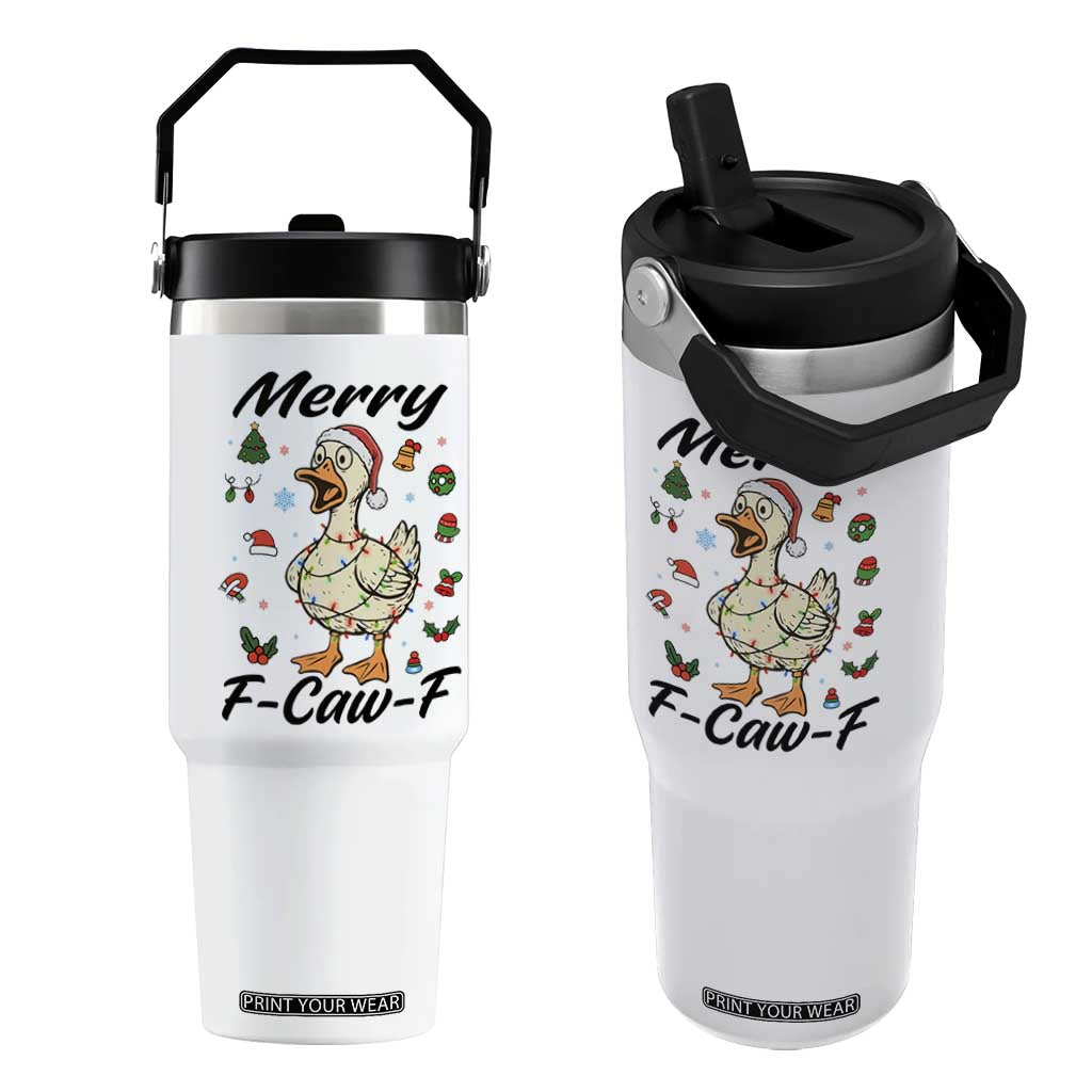 Merry F Caw F Goose Flip Straw Tumbler Funny Rebellious Christmas Gift - Print Your Wear