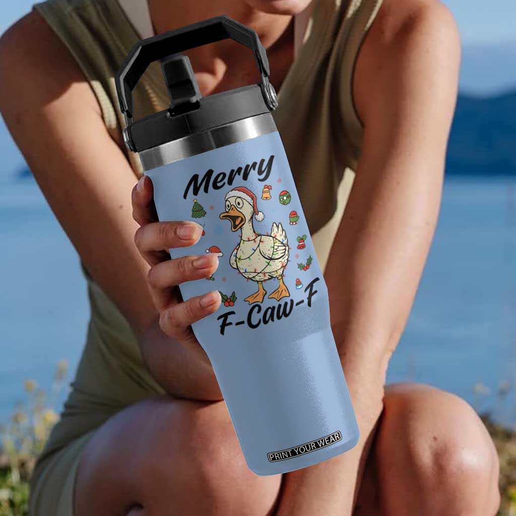 Merry F Caw F Goose Flip Straw Tumbler Funny Rebellious Christmas Gift - Print Your Wear
