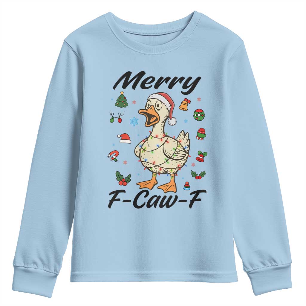 Merry F Caw F Goose Youth Sweatshirt Funny Rebellious Christmas Gift TS12 Light Blue Print Your Wear