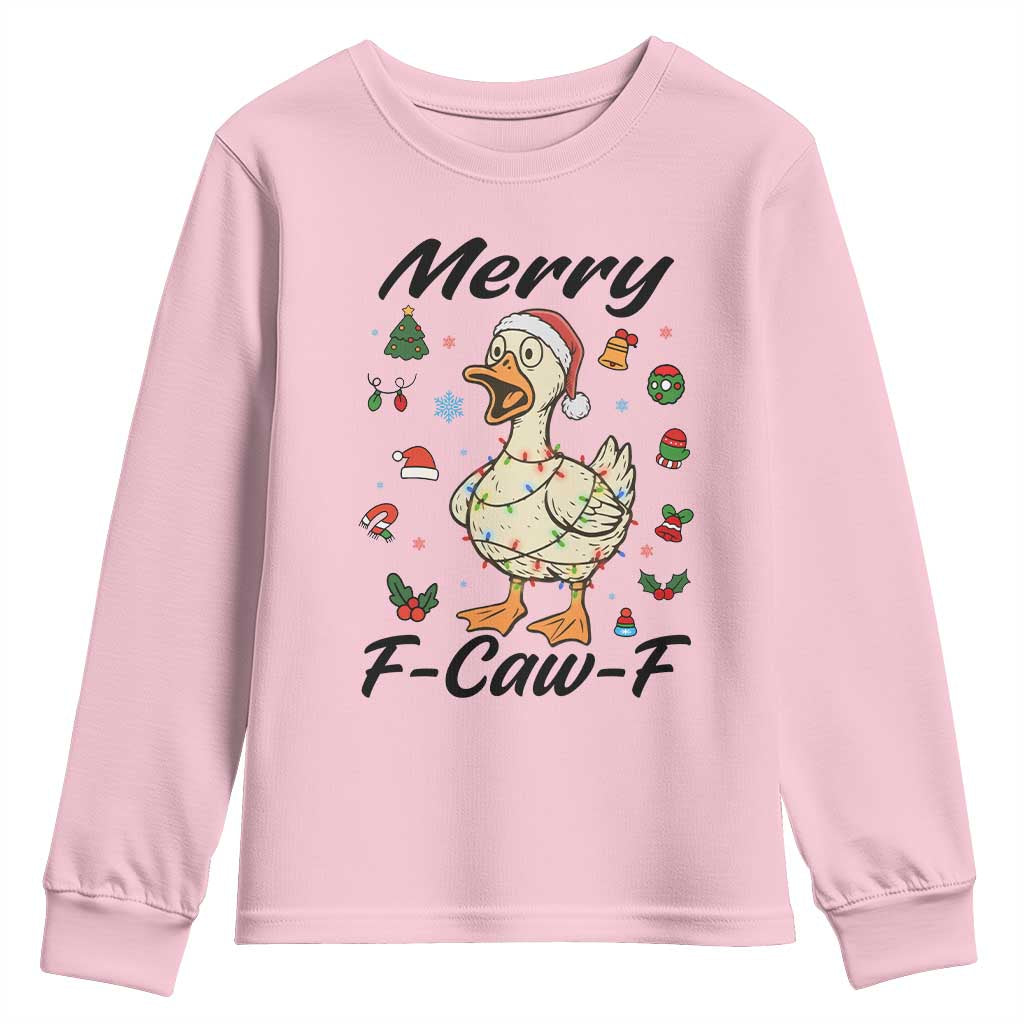Merry F Caw F Goose Youth Sweatshirt Funny Rebellious Christmas Gift TS12 Light Pink Print Your Wear