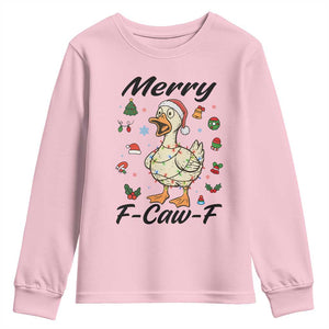 Merry F Caw F Goose Youth Sweatshirt Funny Rebellious Christmas Gift TS12 Light Pink Print Your Wear
