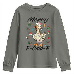 Merry F Caw F Goose Youth Sweatshirt Funny Rebellious Christmas Gift TS12 Military Green Print Your Wear