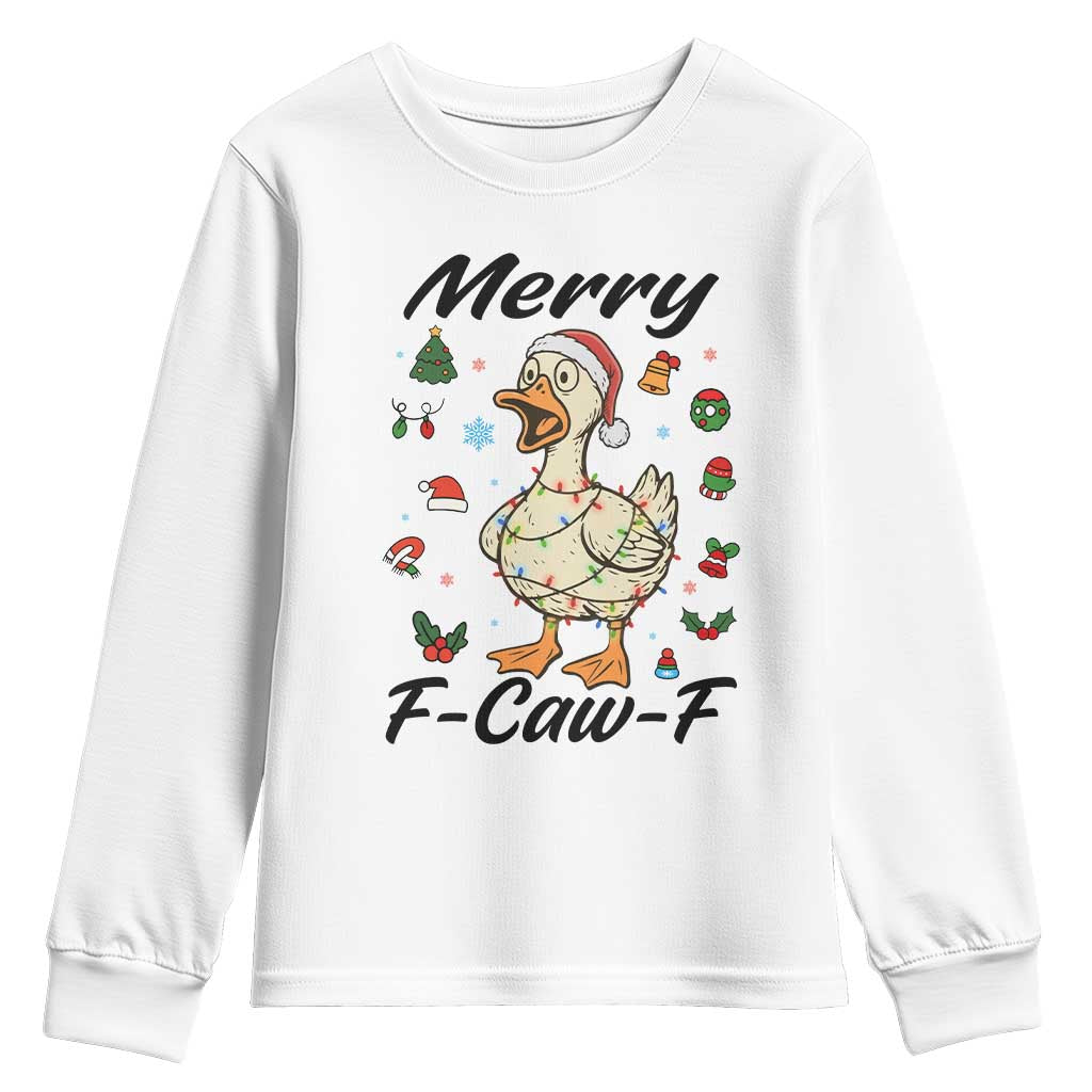 Merry F Caw F Goose Youth Sweatshirt Funny Rebellious Christmas Gift - Print Your Wear
