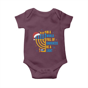Christmas Hanukkah Interfaith Family Gift Baby Onesie In A World Full Of Darkness Be A Light TS12 Maroon Print Your Wear