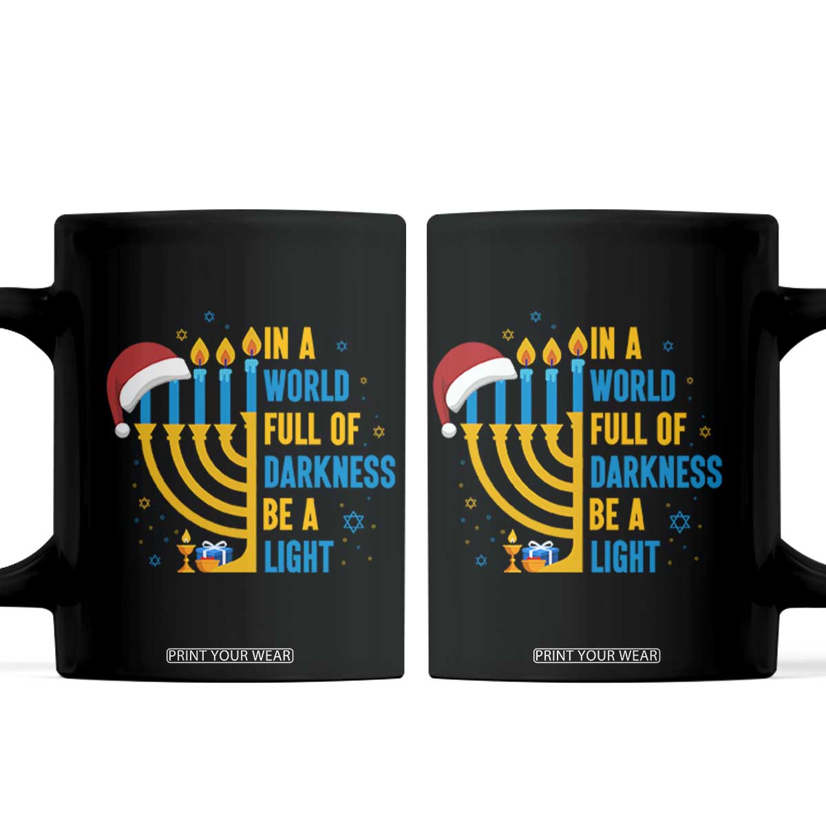 Christmas Hanukkah Interfaith Family Gift Coffee Mug In A World Full Of Darkness Be A Light TS12 Black Print Your Wear