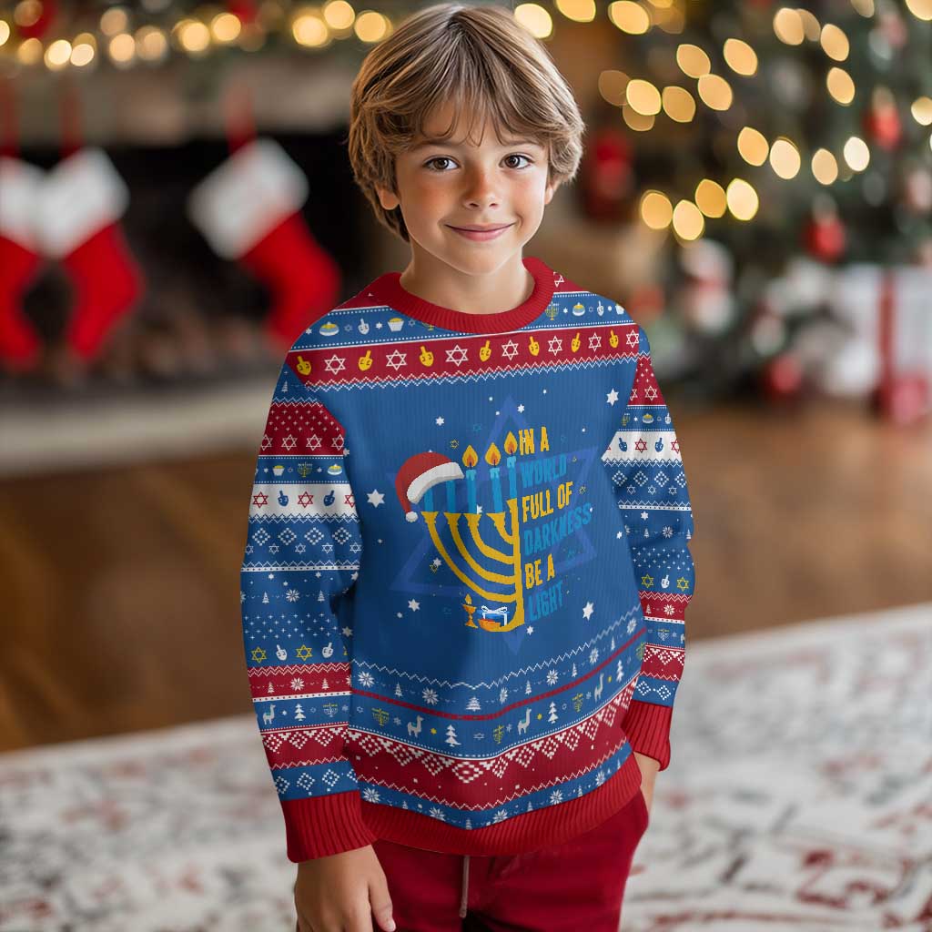 Chrismukkah Interfaith Family Gift Hanukkah Ugly Sweater In A World Full Of Darkness Be A Light TS12 Blue Red Print Your Wear