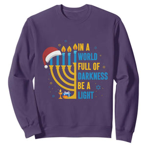 Christmas Hanukkah Interfaith Family Gift Sweatshirt In A World Full Of Darkness Be A Light TS12 Purple Print Your Wear