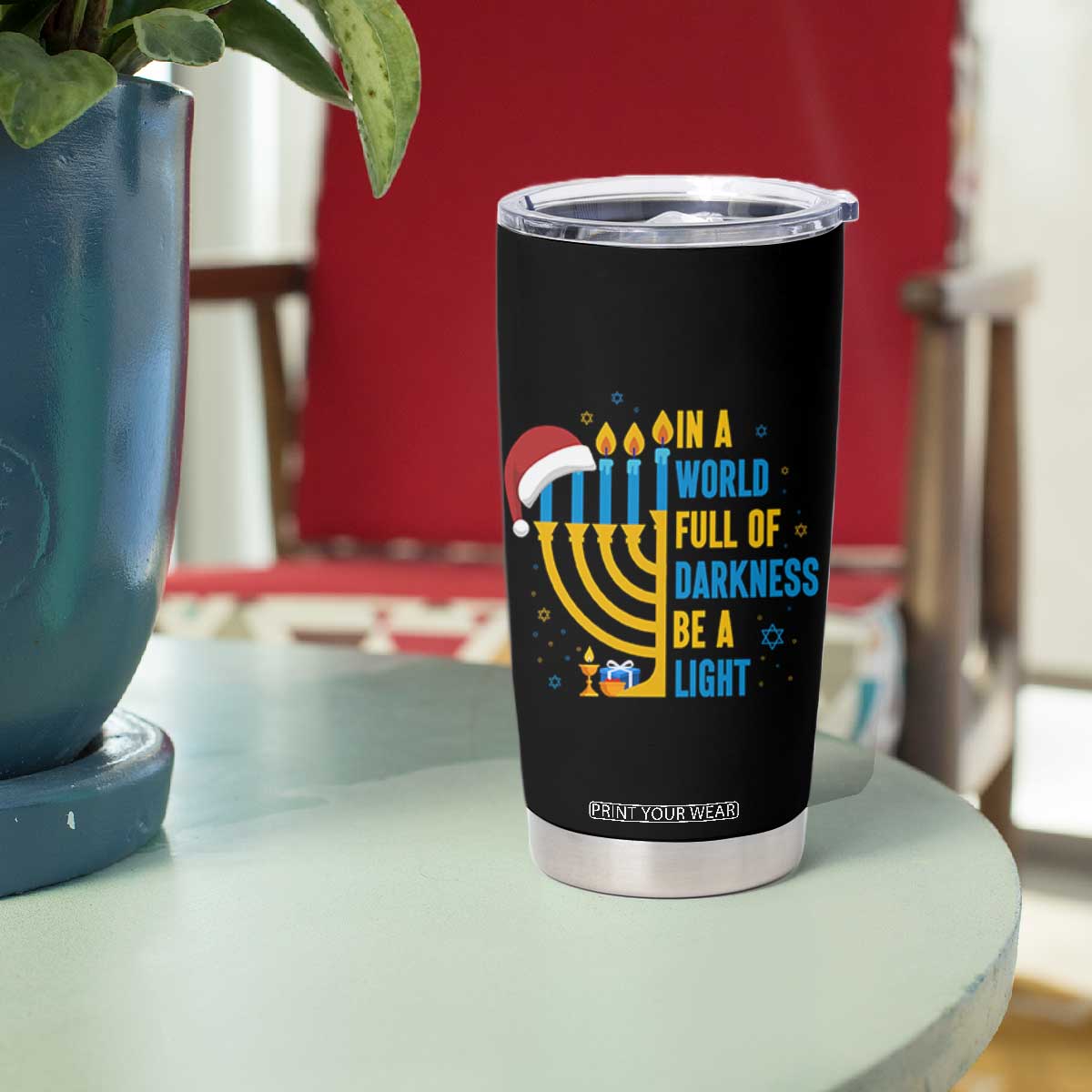 Christmas Hanukkah Interfaith Family Gift Tumbler Cup In A World Full Of Darkness Be A Light TS12 Print Your Wear