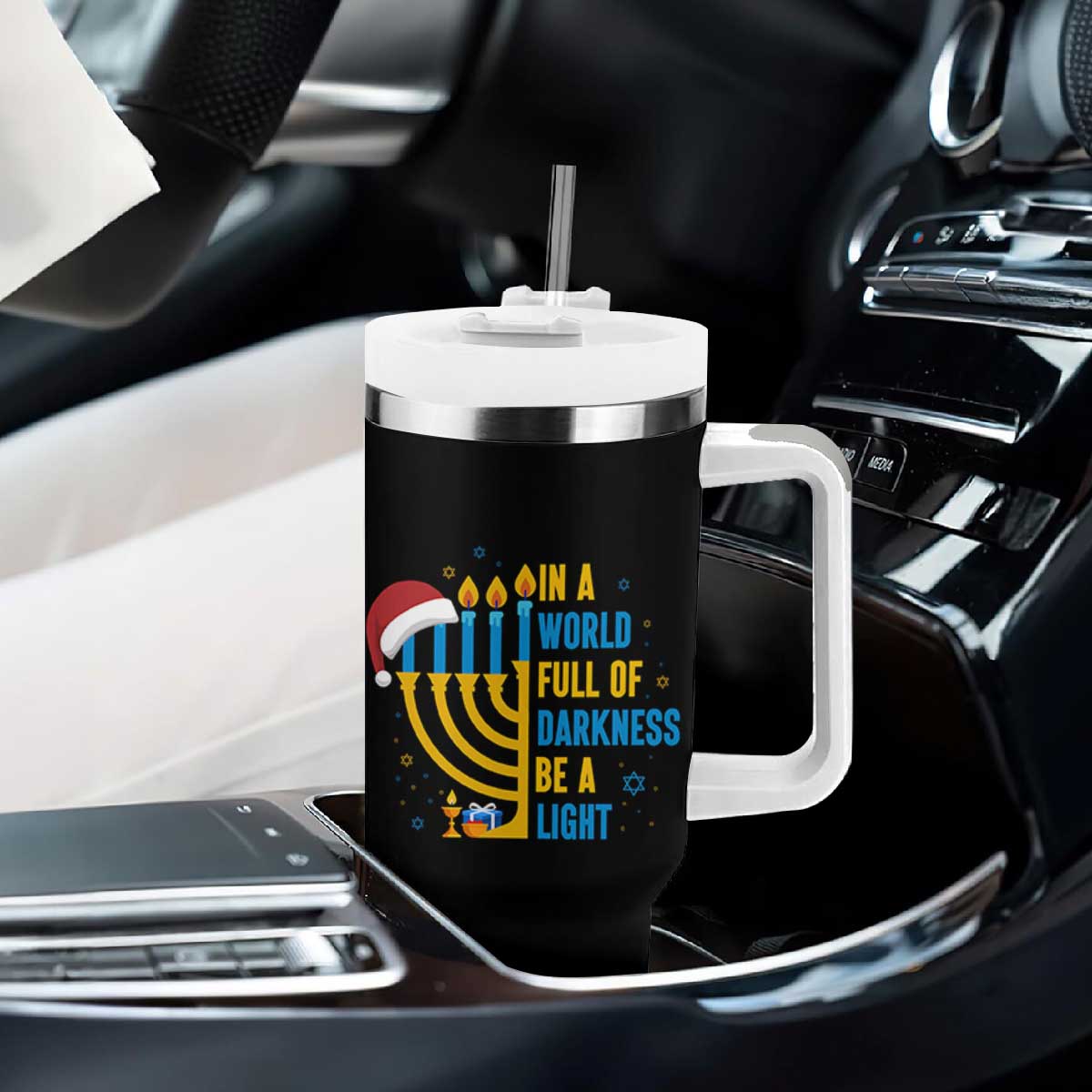 Christmas Hanukkah Interfaith Family Gift Tumbler With Handle In A World Full Of Darkness Be A Light TS12 Print Your Wear