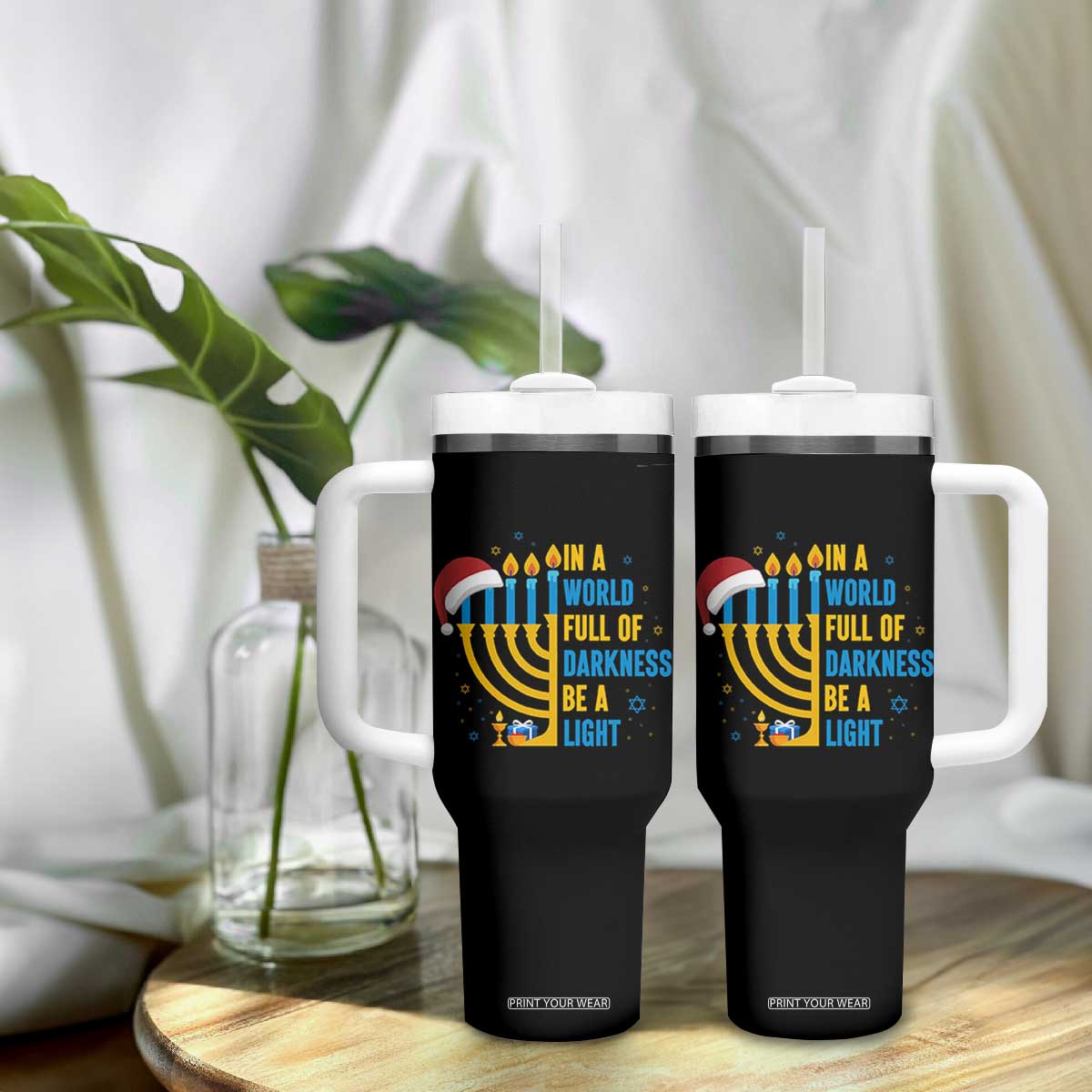 Christmas Hanukkah Interfaith Family Gift Tumbler With Handle In A World Full Of Darkness Be A Light TS12 Print Your Wear