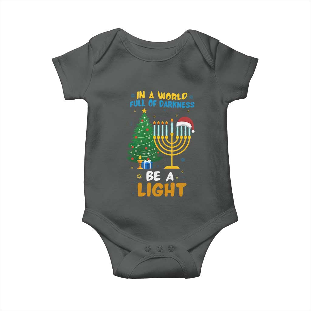 Be A Light Christmas Hanukkah Baby Onesie Interfaith Family Gift TS12 Dark Heather Print Your Wear