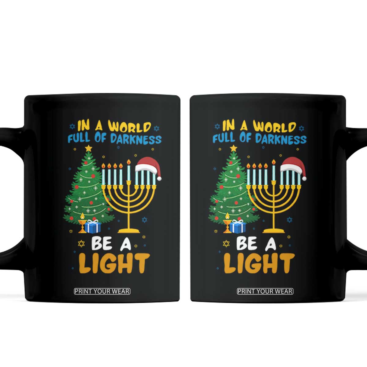 Be A Light Christmas Hanukkah Coffee Mug Interfaith Family Gift TS12 Black Print Your Wear