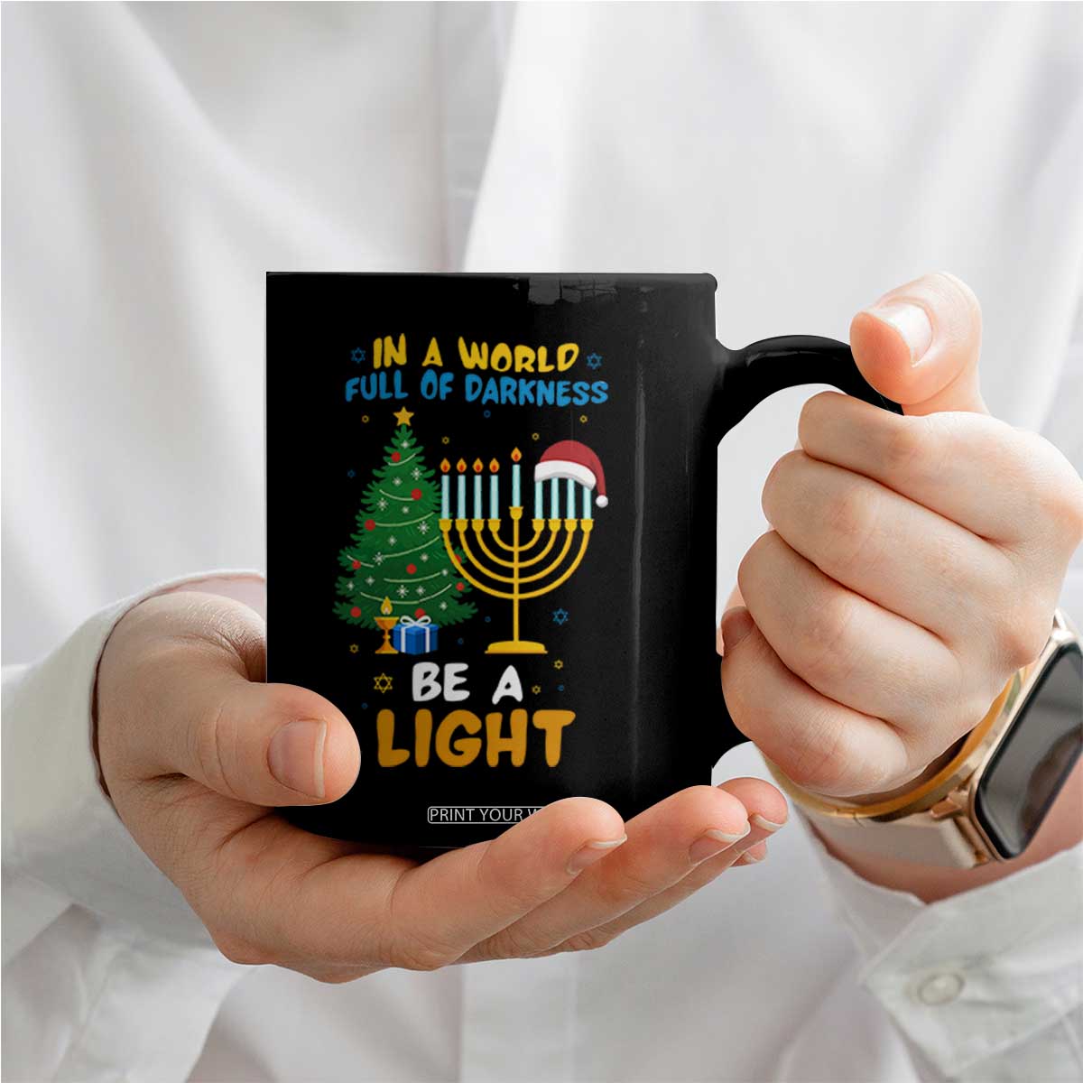 Be A Light Christmas Hanukkah Coffee Mug Interfaith Family Gift TS12 Print Your Wear