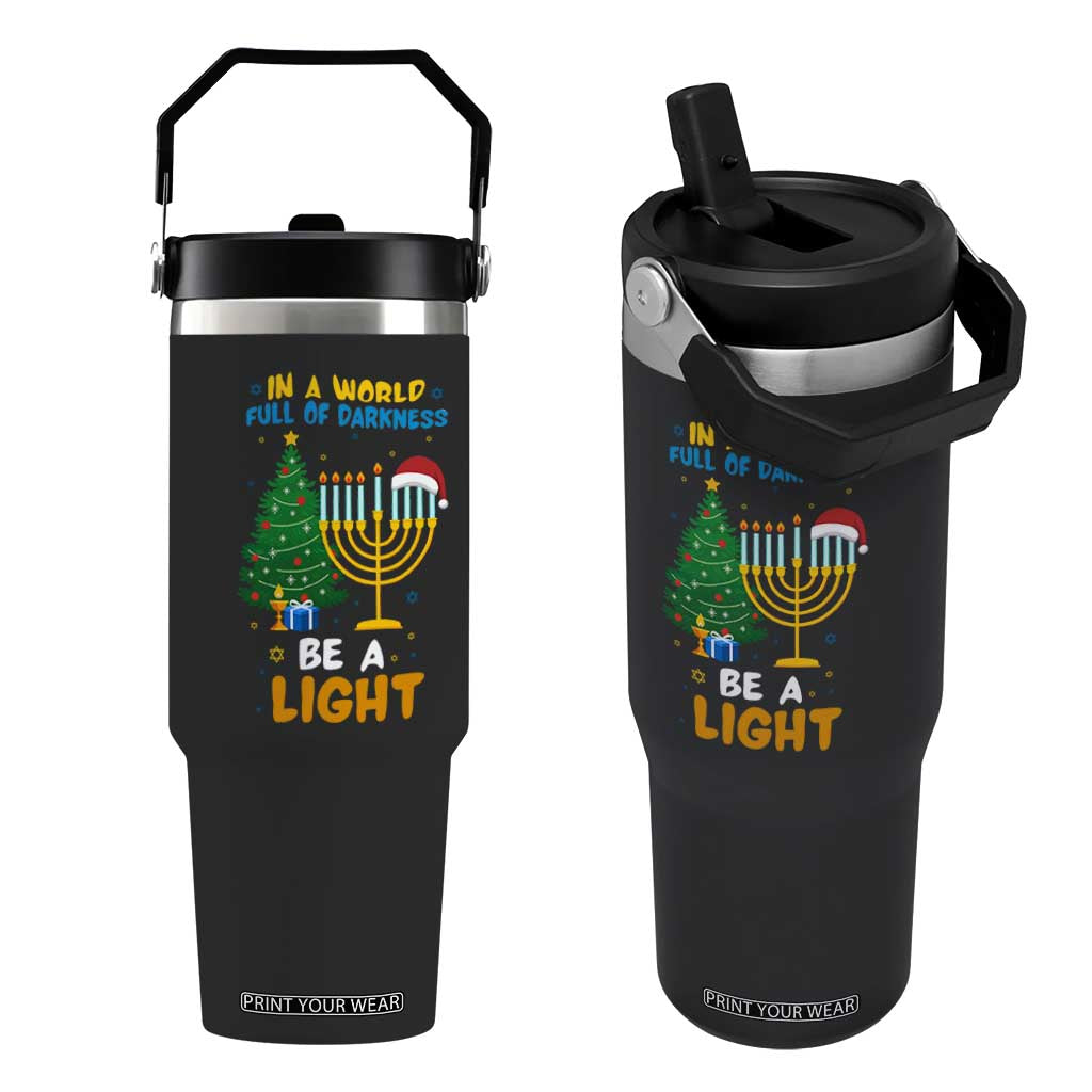 Be A Light Christmas Hanukkah Flip Straw Tumbler Interfaith Family Gift TS12 One Size: 30 oz Black Print Your Wear