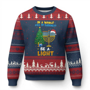 Be A Light Xmas Hanukkah Ugly Christmas Sweater Interfaith Family Gift TS12 Navy Red Print Your Wear