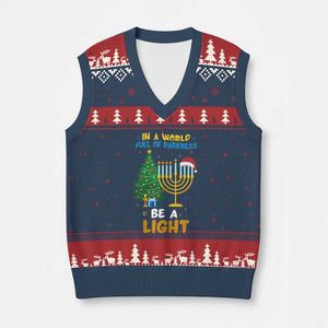 Be A Light Xmas Hanukkah V-Neck Knit Sweater Vest Interfaith Family Gift TS12 Navy Red Print Your Wear