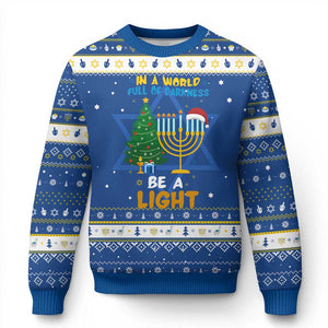Be A Light Chrismukkah Hanukkah Ugly Sweater Interfaith Family Gift TS12 Blue White Print Your Wear