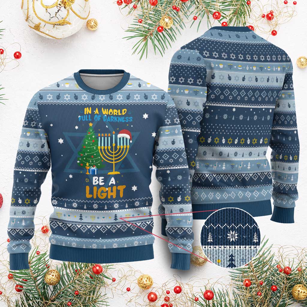 Be A Light Chrismukkah Hanukkah Ugly Sweater Interfaith Family Gift TS12 Navy Light Blue Print Your Wear