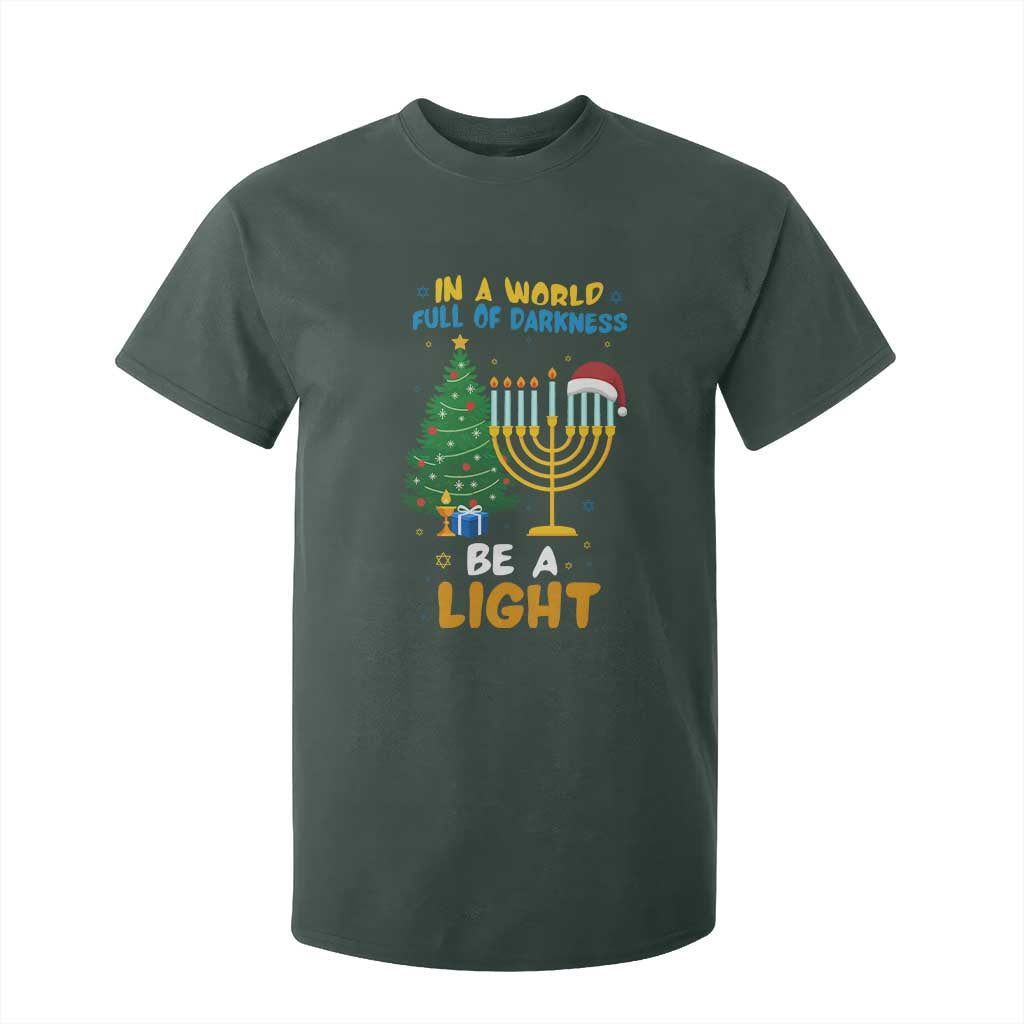 Be A Light Christmas Hanukkah T Shirt For Kid Interfaith Family Gift TS12 Dark Forest Green Print Your Wear