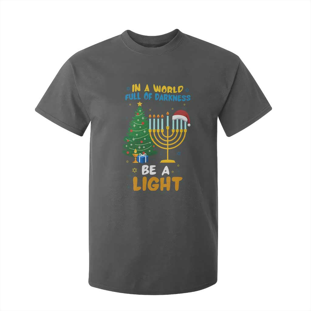 Be A Light Christmas Hanukkah T Shirt For Kid Interfaith Family Gift TS12 Dark Heather Print Your Wear
