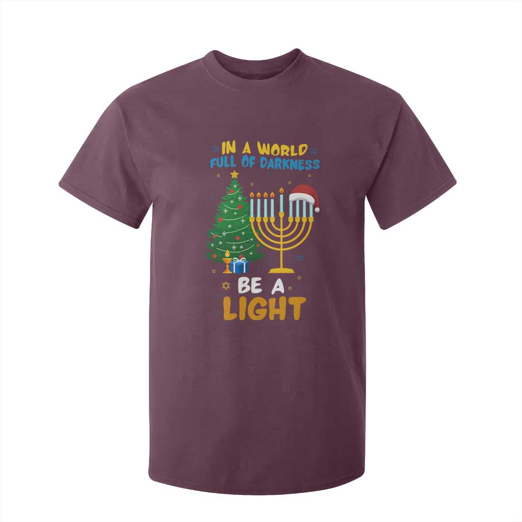Be A Light Christmas Hanukkah T Shirt For Kid Interfaith Family Gift TS12 Maroon Print Your Wear