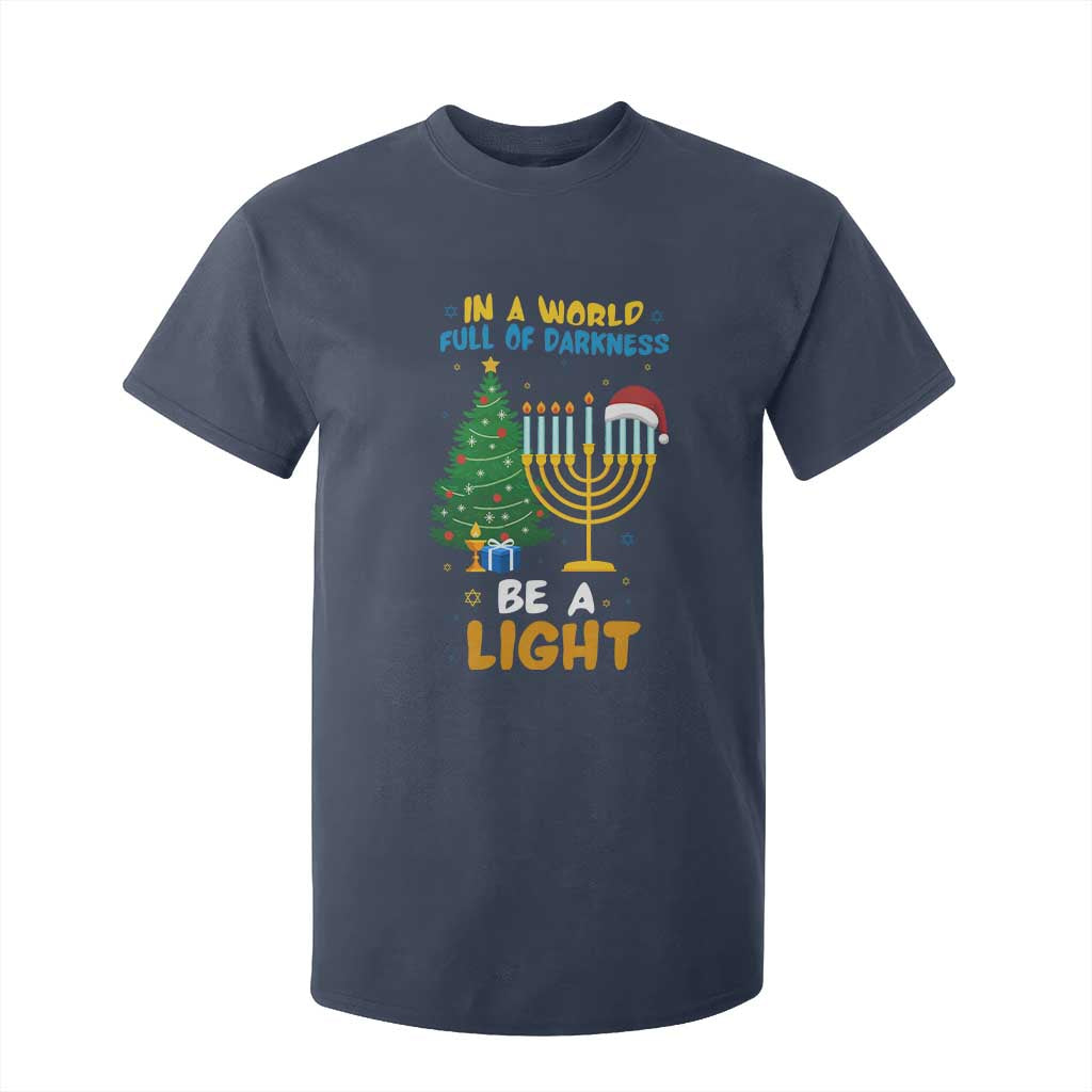 Be A Light Christmas Hanukkah T Shirt For Kid Interfaith Family Gift TS12 Navy Print Your Wear