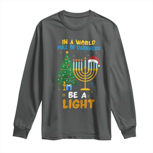 Be A Light Christmas Hanukkah Long Sleeve Shirt Interfaith Family Gift TS12 Dark Heather Print Your Wear