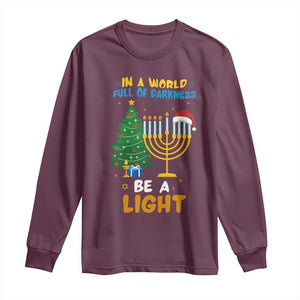 Be A Light Christmas Hanukkah Long Sleeve Shirt Interfaith Family Gift TS12 Maroon Print Your Wear