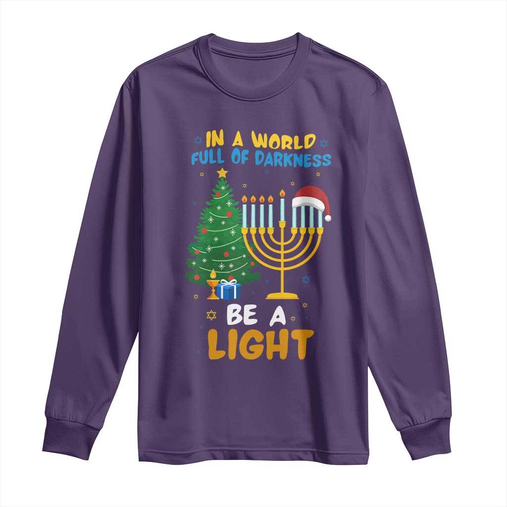 Be A Light Christmas Hanukkah Long Sleeve Shirt Interfaith Family Gift TS12 Purple Print Your Wear