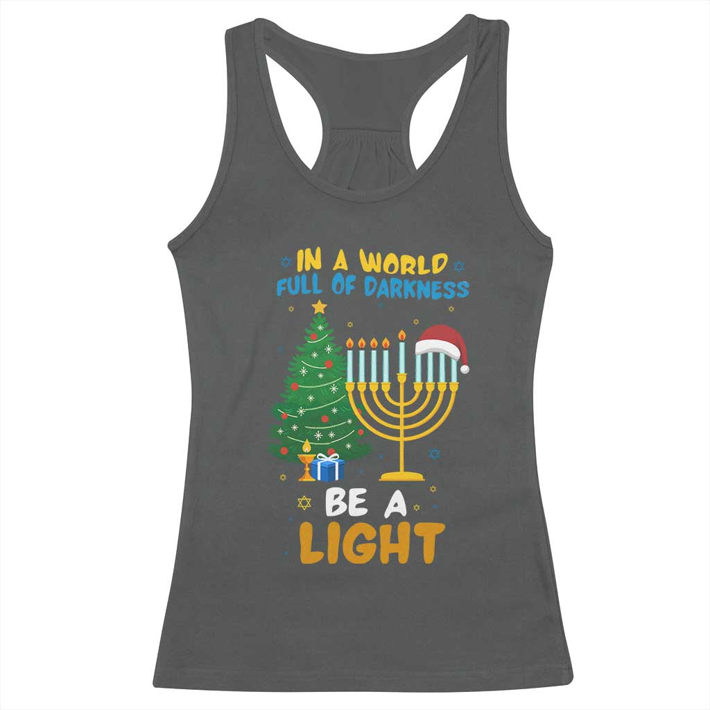Be A Light Christmas Hanukkah Racerback Tank Top Interfaith Family Gift TS12 Dark Heather Print Your Wear