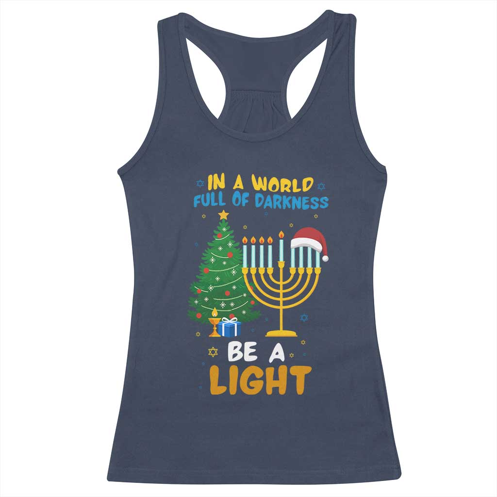 Be A Light Christmas Hanukkah Racerback Tank Top Interfaith Family Gift TS12 Navy Print Your Wear
