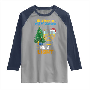 Be A Light Christmas Hanukkah Raglan Shirt Interfaith Family Gift TS12 Sport Gray Navy Print Your Wear
