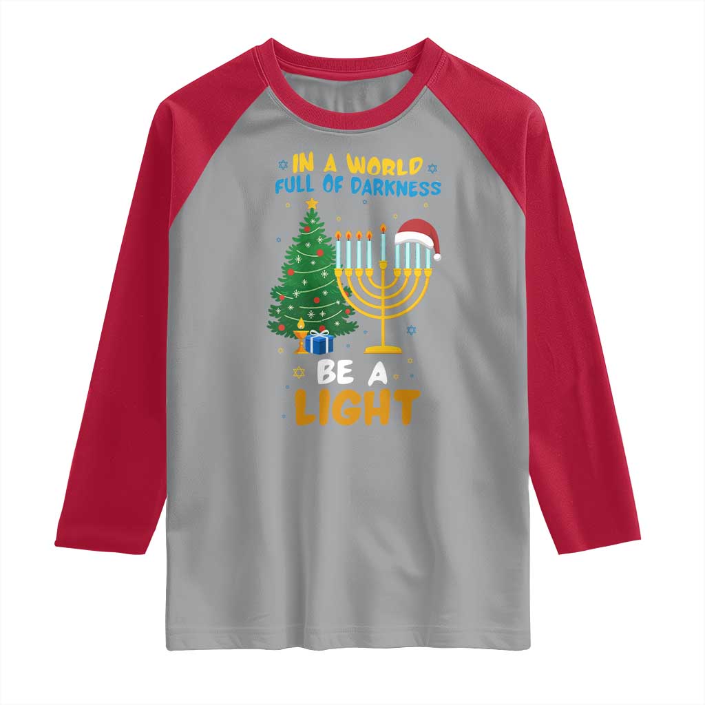 Be A Light Christmas Hanukkah Raglan Shirt Interfaith Family Gift TS12 Sport Gray Red Print Your Wear