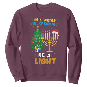 Be A Light Christmas Hanukkah Sweatshirt Interfaith Family Gift TS12 Maroon Print Your Wear
