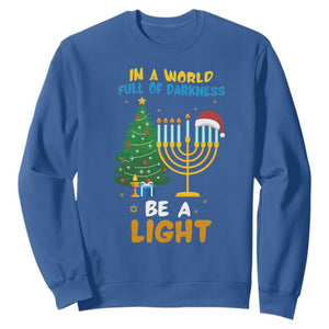 Be A Light Christmas Hanukkah Sweatshirt Interfaith Family Gift TS12 Royal Blue Print Your Wear