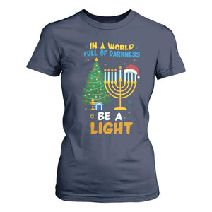 Be A Light Christmas Hanukkah T Shirt For Women Interfaith Family Gift TS12 Navy Print Your Wear